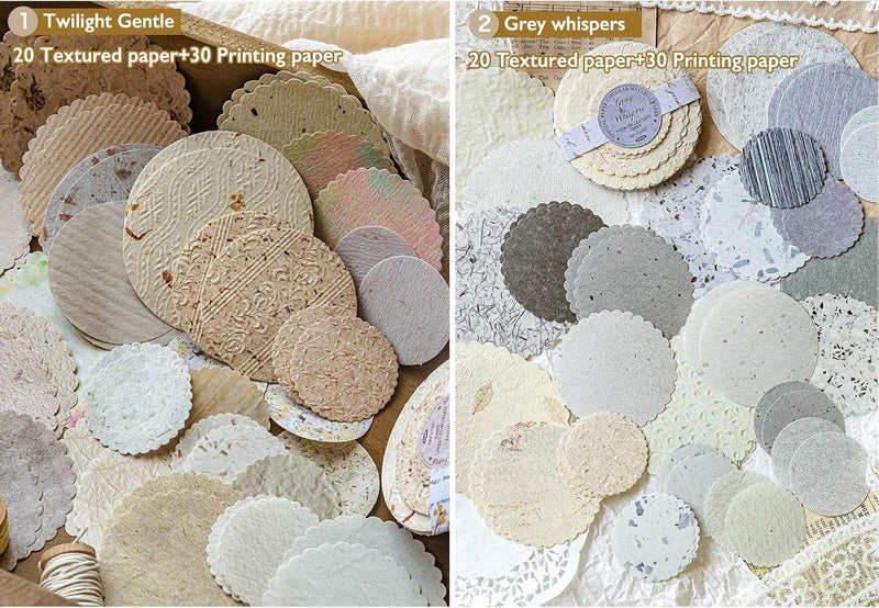 K Kattone 300Pcs Scrapbook Supplies Kit, Round Edge Colorful Textured Embossed Rice Decoupage Paper for Scrapbooking, Junk Journaling, Card Making, Mixed Media Collage, Vibrant DIY Decorative Materials Gift Set - Image 2